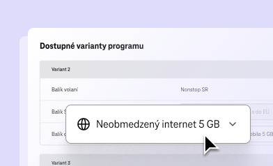 Dostupné varianty programu v rámci portálu Moja Firma od Telekomu